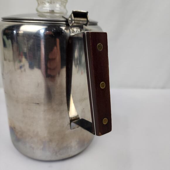 Stainless Steel 18/8 12-Cup Camping Coffee Percolator Non-Electric Wood Handle - Picture 6 of 12